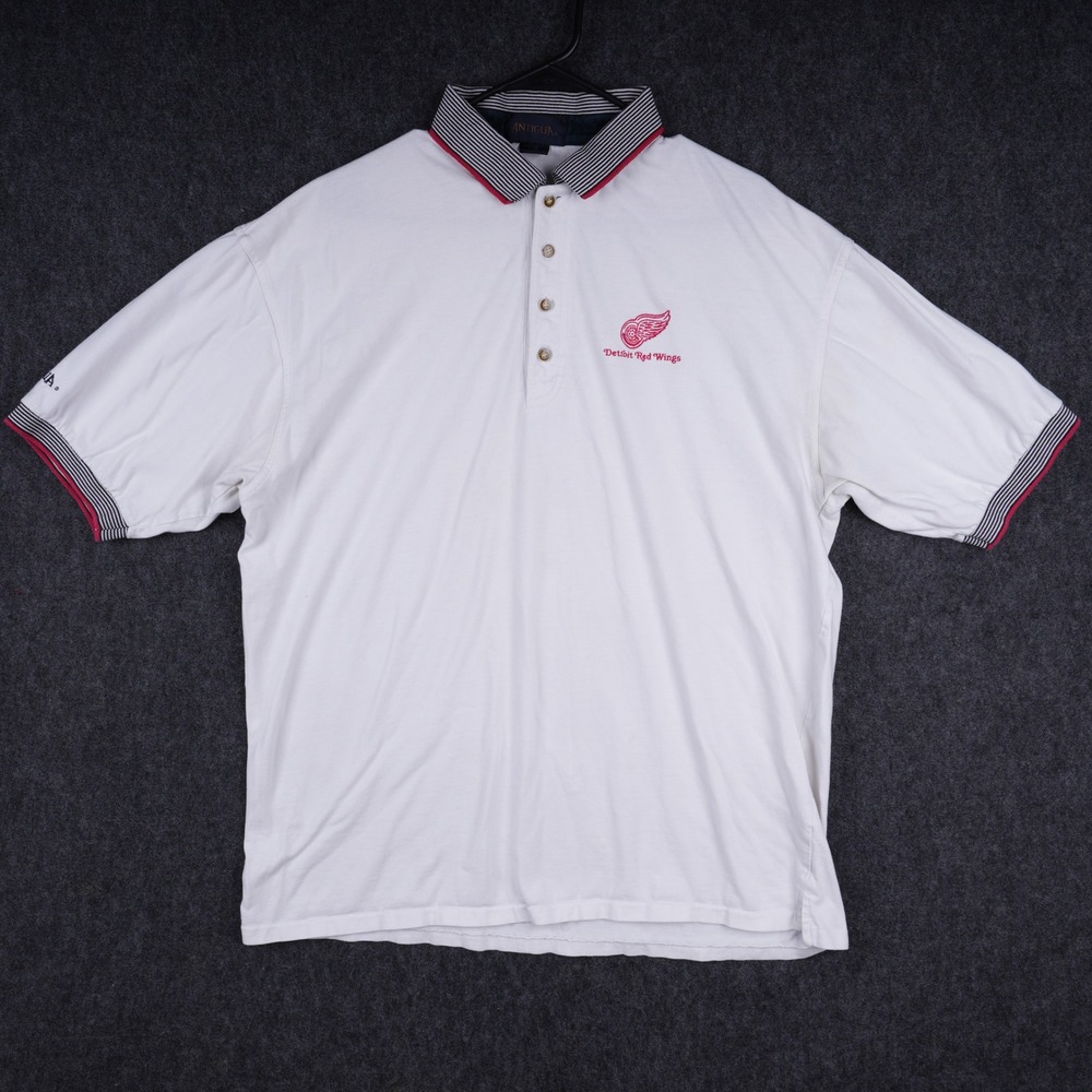 Vintage Antigua Detroit Red Wings Polo Shirt Mens XL White Excellent NHL Hockey